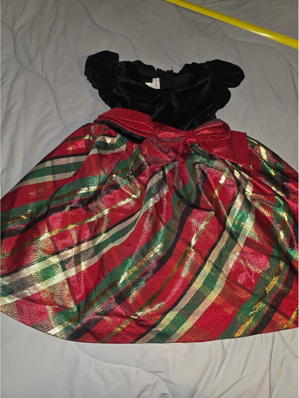 Bonnie Baby Dress Party Christmas Holiday Black Red Green Gold Plaid - 3T